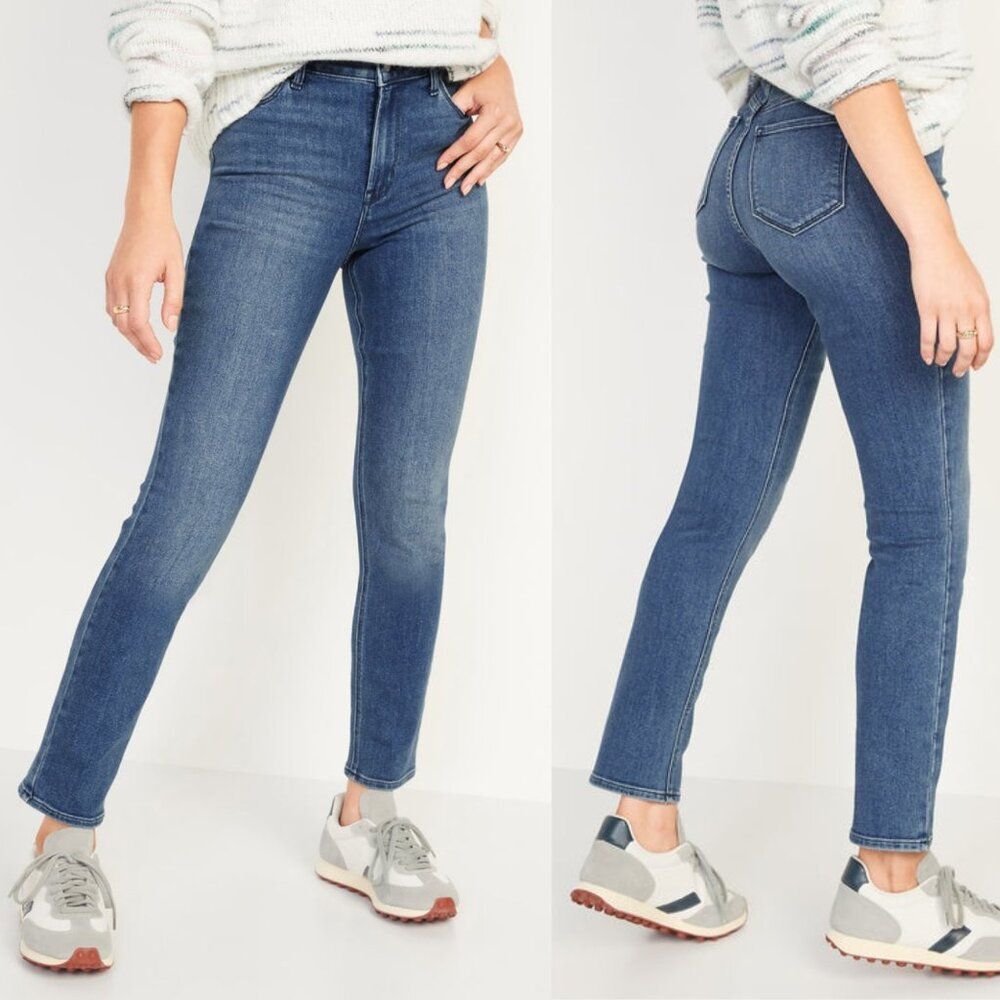 Old Navy Women Size 14 Medium Blue Wash High Rise Wow Straight Denim Jeans